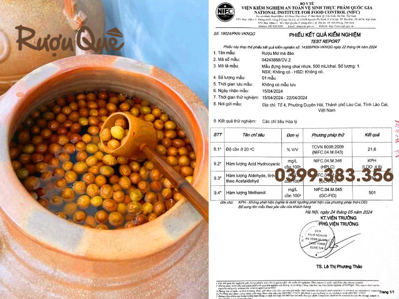 Hình ảnh kiểm định chất lượng an toàn của rượu mơ má đào Tây Bắc Lào Cai