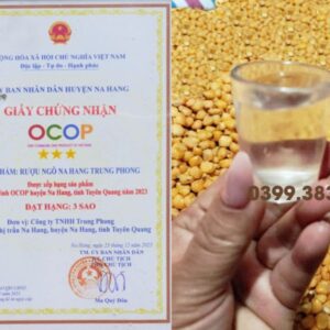 Hình ảnh giấy chứng nhận chất lượng rượu ngô men lá Na Hang