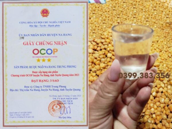 Hình ảnh giấy chứng nhận chất lượng rượu ngô men lá Na Hang