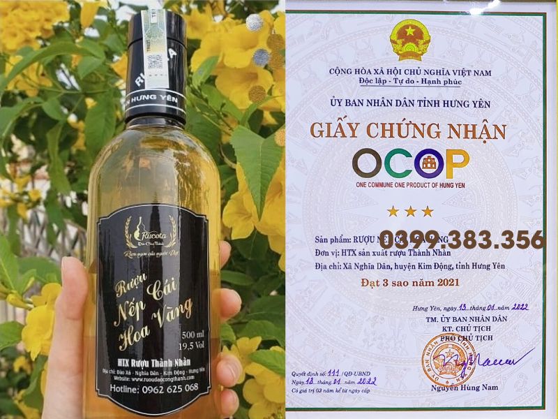 Hình ảnh giấy chứng nhận rượu nếp cái hoa vàng chất lượng